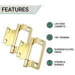 Steel Double Cranked Flush Cabinet Hinges - 50mm - Brass Plated - Pair - EXCLUDING Screws - tradefit - 3