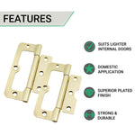 Fixed Pin Hurlinge Cabinet Hinge - 102mm - Brass Plated - Pair - EXCLUDING Screws - tradefit - 3