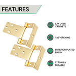 Steel Cranked Flush Cabinet Hinges - 50mm - Brass Plated - Pair - EXCLUDING Screws - tradefit - 3