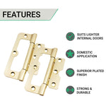 Loose Pin Hurlinge Cabinet Hinge - 102mm - Brass Plated - Pair - EXCLUDING Screws - tradefit - 3