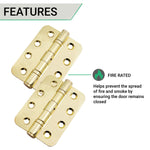 PVD Brass Fire Door Hinges - 4 Inch/102mm - Grade 13 Steel Ball Bearing - Pack 2 - Radius - tradefit - 3