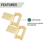 Steel Cranked Flush Cabinet Hinges - 50mm - Brass Plated - Pair - EXCLUDING Screws - tradefit - 4