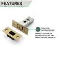 3 inch/76mm Tubular Bathroom Deadbolt - 57mm Backset - Polished Brass - tradefit