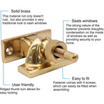 Brighton Sash Window Fastener - Polished Brass - 58mm - tradefit - 2