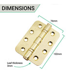 PVD Brass Fire Door Hinges - 4 Inch/102mm - Grade 13 Steel Ball Bearing - Pack 2 - Radius - tradefit - 4