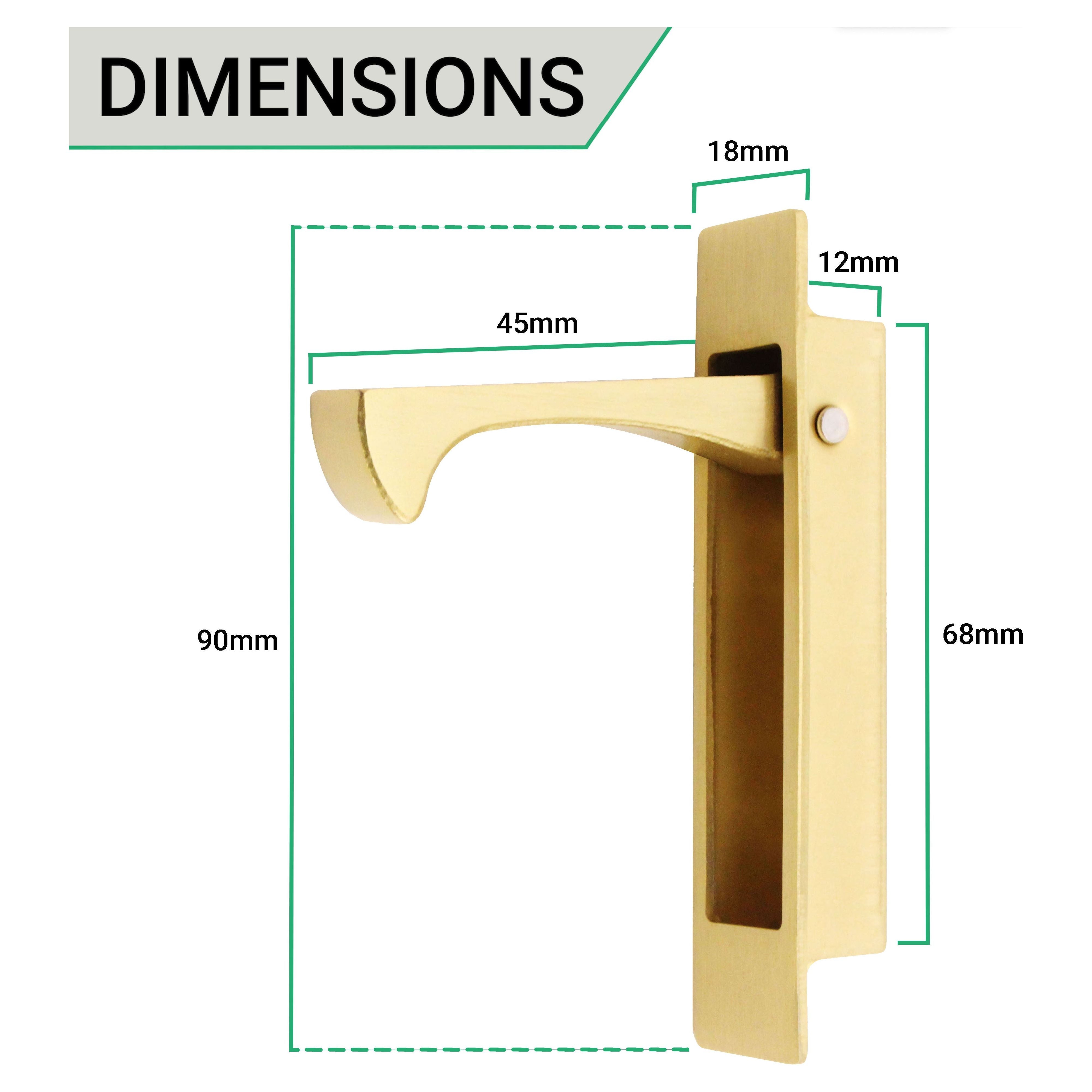 Sliding Pocket Door Edge Pull 90mm x 18mm x 14mm Deep Satin Brass
