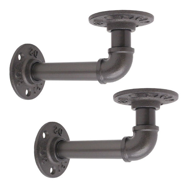 Rustic Pipe Shelf Brackets Cast Iron Scaffold Type - Pair / 2 Brackets - Dual 100/160mm - Natural Iron - tradefit - Featured Image