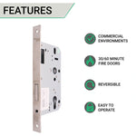 Fire Rated DIN Deadlock Lock - 60mm Backset / 90mm Case / 72mm Centres - Satin Stainless Steel - tradefit - 3