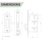 Fire Rated DIN Deadlock Lock - 60mm Backset / 90mm Case / 72mm Centres - Satin Stainless Steel - tradefit - 5