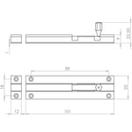Barrel Bolt Straight - 100x25mm - Satin Chrome - tradefit - 2