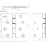 Projection Hinge Double Phosphor Bronze Washered - 102x102x3mm - Polished Chrome - tradefit - 3