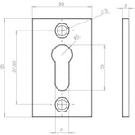 Rectangular Keyhole Cover Escutcheon - 50x30mm - Black Antique Iron - tradefit - 2