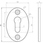 Oval Keyhole Cover Escutcheon - 50x34mm - Black Antique Iron - tradefit - 6