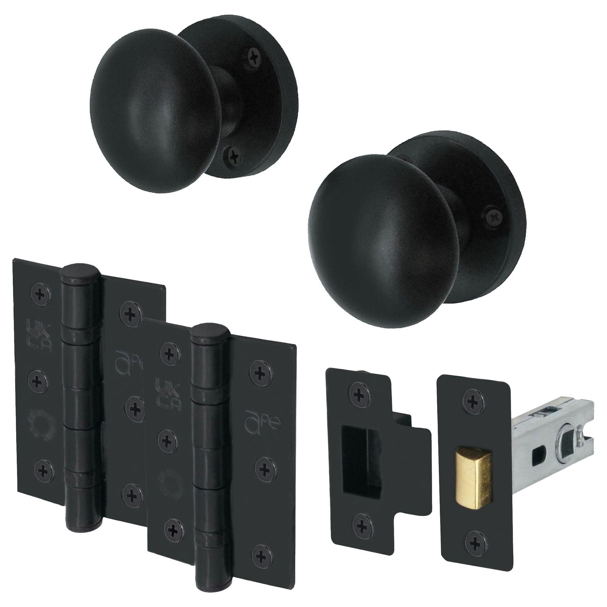 Round Mortice Door Knobs and Latch Kit 78mm Latch Matt Black tradefit