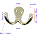 Double Robe Hook - Brass Plated - Pack of 4 - tradefit - 3