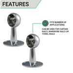 Wardrobe Rail Drop End Bracket Suit 25mm Diameter Rail Polished Chrome - Pack of 2 - tradefit - 3