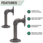 Rustic Pipe Shelf Brackets Cast Iron Scaffold Type - Pair / 2 Brackets - Dual 100/160mm - Natural Iron - tradefit - 2