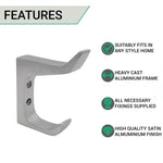 Aluminium Heavy Duty Architectural Hat & Coat Hook - 90mm - SAA Satin - tradefit - 2