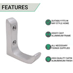 Aluminium Heavy Duty Architectural Robe / Coat Hook - 60mm - SAA Satin - tradefit - 2