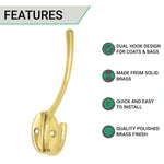 Hat and Coat Hook - 142mm - Polished Brass - tradefit - 2