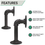 Rustic Pipe Shelf Brackets Cast Iron Scaffold Type - Pair / 2 Brackets - Dual 100/160mm - Matt Black - tradefit - 2