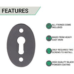 Oval Keyhole Cover Escutcheon - 50x34mm - Black Antique Iron - tradefit - 2