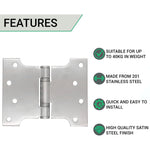 Parliament Hinge Pair - 102x126x3mm - Satin Stainless Steel - tradefit - 2