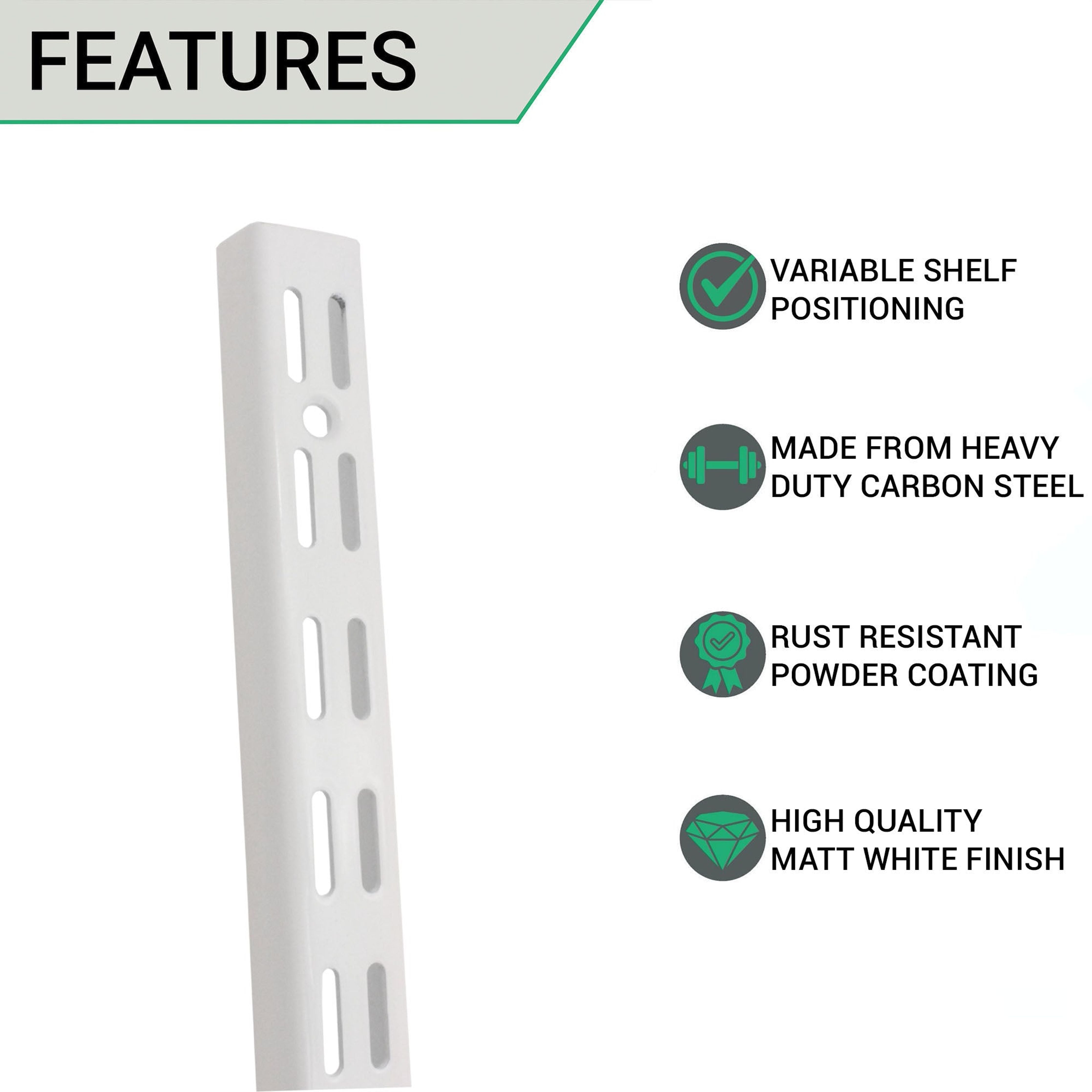 Twin Slot Shelving Upright White 1000mm tradefit