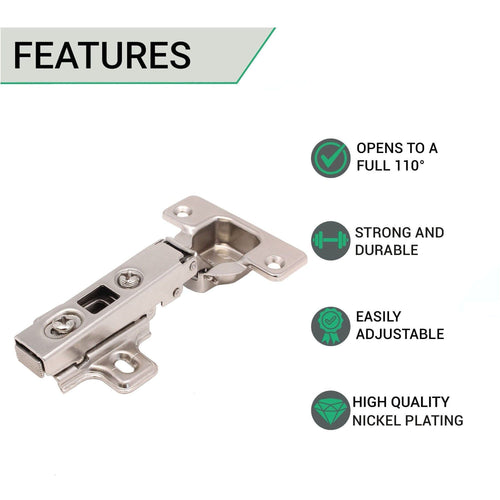 35mm Clip On Sprung Kitchen Cabinet Hinge - FULL OVERLAY 110 Deg c/w Screw on Plate - tradefit