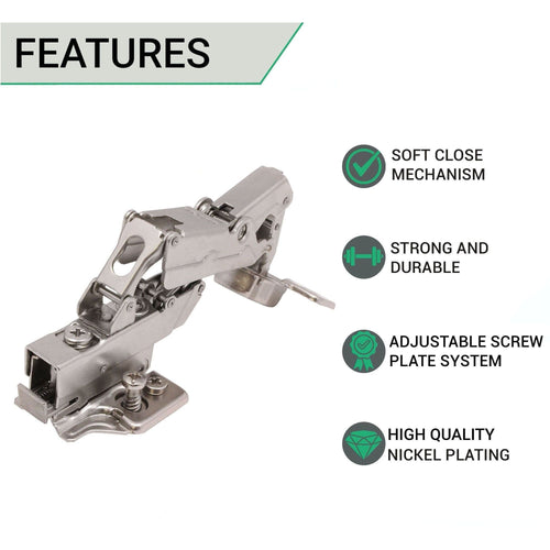 35mm Clip On Sprung Soft Close Kitchen Cabinet Hinge - INSET 165 Deg c/w Euro Screw on Plate - tradefit