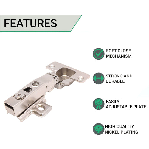 35mm Clip On Sprung Soft Close Kitchen Cabinet Hinge - FULL OVERLAY 110 Deg c/w Screw on Plate - tradefit