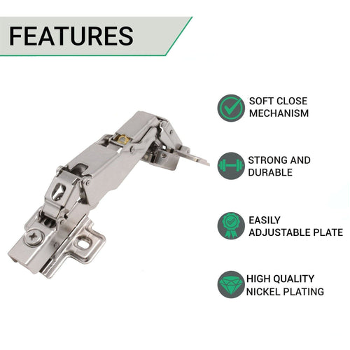 35mm Clip On Sprung Soft Close Kitchen Cabinet Hinge - FULL OVERLAY 165 Deg c/w Screw on Plate - tradefit