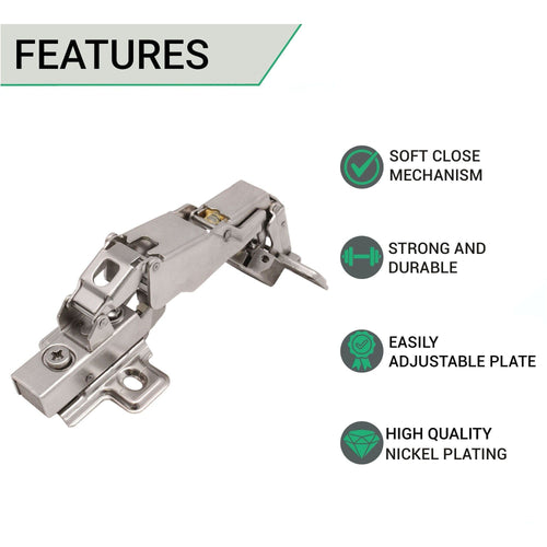 35mm Clip On Sprung Soft Close Kitchen Cabinet Hinge - HALF OVERLAY 165 Deg c/w Screw on Plate - tradefit