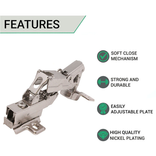 35mm Clip On Sprung Soft Close Kitchen Cabinet Hinge - INSET 165 Deg c/w Screw on Plate - tradefit