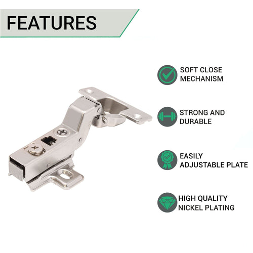 35mm Clip On Sprung Soft Close Kitchen Cabinet Hinge - INSET 110 Deg c/w Screw on Plate - tradefit