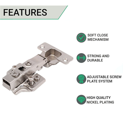 35mm Clip On Sprung Soft Close Kitchen Cabinet Hinge - FULL OVERLAY 110 Deg c/w Euro Screw on Plate - tradefit