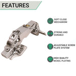 35mm Clip On Sprung Soft Close Kitchen Cabinet Hinge - HALF OVERLAY 165 Deg c/w Euro Screw on Plate - tradefit - 2