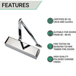 Universal Overhead Fire Door Closer Dual Handed Push or Pull Side DA + BC – Power Size 2 - 4 - Polished Chrome - tradefit - 2