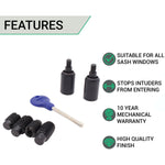 Locking Security Sash Window Stop Set - Pack of 2 with Key - Matt Black - tradefit - 3