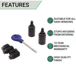 Locking Security Sash Window Stop Set - Pack of 2 with Key - Matt Bronze - tradefit - 3