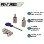 Locking Security Sash Window Stop Set - Pack of 2 with Key - Satin Nickel - tradefit - 3