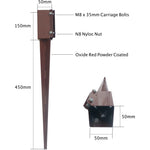 Drive In Fence Post Spike Anchor - Bolt Secure - 50 x 50 x 450mm - Oxide Red - tradefit - 2