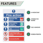 Fire Action Sign 300x200mm Self Adh Semi Rigid PVC - tradefit - 2