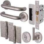 Return To Door Lever on Rose Handle Bathroom Lock Kit - Satin Stainless Steel - 102mm Hinges - 80mm Lock - tradefit - 1