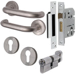 Return To Door Lever on Rose Handle Euro Cylinder Keyed Alike Set - Satin Stainless Steel - 57mm Backset Lock - tradefit - 1