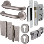 Return To Door Lever on Rose Handle Euro Cylinder Lock Kit - Satin Stainless - 44mm Backset Lock - tradefit - 1