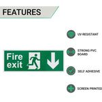 Fire Exit Sign Arrow Man DOWN 400x150mm Self Adh Semi Rigid PVC - tradefit - 2