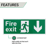 Fire Exit Sign Arrow Man DOWN 400x150mm Self Adh Semi Rigid PVC - tradefit - 3