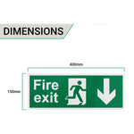 Fire Exit Sign Arrow Man DOWN 400x150mm Self Adh Semi Rigid PVC - tradefit - 4