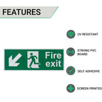 Fire Exit Sign Arrow Man Down Left 400x150mm Self Adh Semi Rigid PVC - tradefit - 2